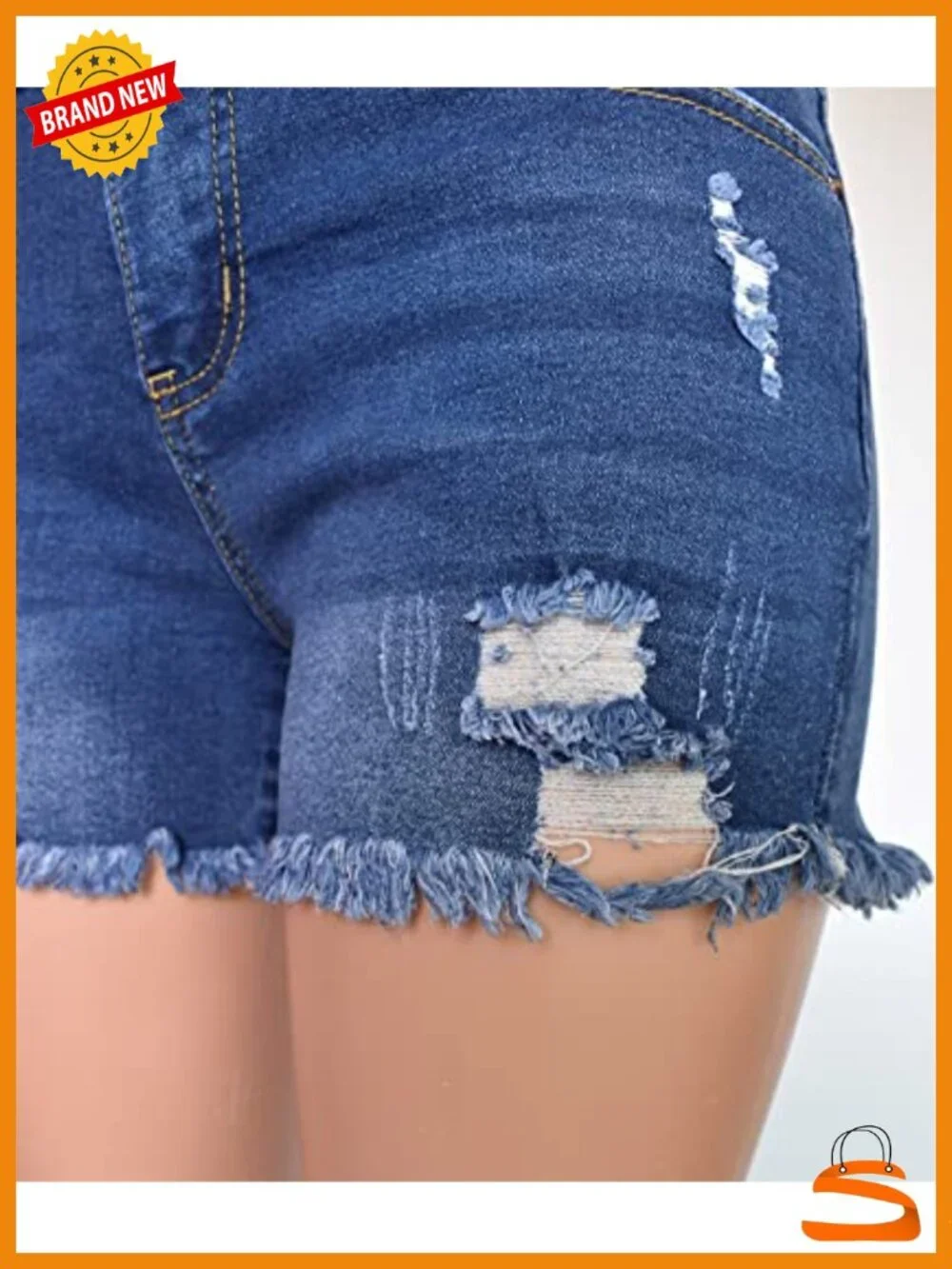 High Waisted Stretchy Mom Jean Shorts with Distressing Frayed Hem Two Buttons